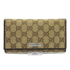 グッチ GUCCI 長財布 レディース GG柄 メタルバー 244946 ベージュ×ダークブラウン ジャガード×レザー【中古】20240402