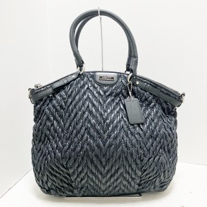 コーチ COACH ハンドバッグ レディース マディソンキルティッドシェブロンナイロンリンジー F18634 黒 ナイロン×レザー【中古】20240327