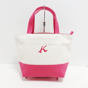 キタムラ Kitamura K2 トートバッグ レディース 美品 - アイボリー×ピンク キャンバス【中古】20240309