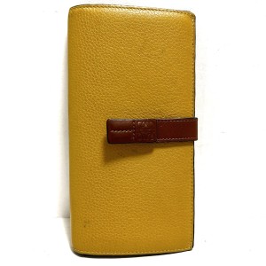 ロエベ LOEWE 長財布 レディース - イエロー×ブラウン カーフスキン 【中古】20240301