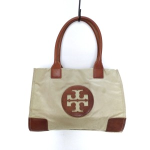 トリーバーチ TORY BURCH トートバッグ レディース - ベージュ×ブラウン ナイロン×レザー【中古】20240307