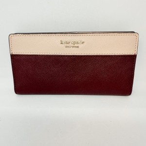 ケイトスペード Kate spade 長財布 レディース - ボルドー×ライトピンク レザー【中古】20240317