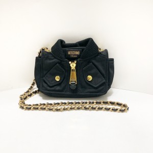 モスキーノ MOSCHINO ショルダーバッグ レディース - 黒×ゴールド チェーンショルダー/ミニバッグ/ジャケット型【中古】20240322