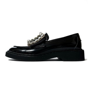 ロジェヴィヴィエ RogerVivier ローファー 35 1/2 レディース 美品 ヴィヴ レンジャー 黒 ビジュー・ストラス バックル【中古】20240328