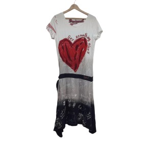 デシグアル Desigual ワンピース サイズXL レディース 美品 - 白×レッド×マルチ クルーネック/半袖/ロング【中古】20240224