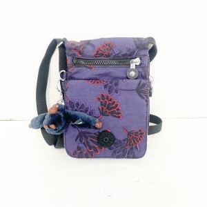 キプリング Kipling ショルダーバッグ レディース - ダークパープル×黒×レッド 花柄/斜めがけ/ミニバッグ ナイロン【中古】20240319