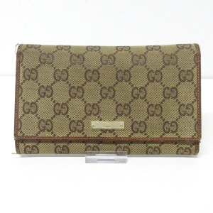 グッチ GUCCI 長財布 レディース GG柄 115100 ベージュ×ダークブラウン ジャガード×レザー【中古】20240303