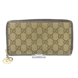 グッチ GUCCI 長財布 レディース ラブリー,GG柄 308005 ベージュ×ダークブラウン ジャガード×レザー【中古】20240303