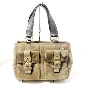 コーチ COACH ハンドバッグ レディース - 8A22 カーキ×ダークブラウン スエード×レザー【中古】20240312