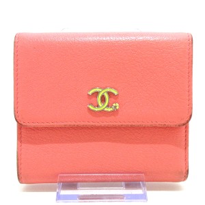 シャネル CHANEL 3つ折り財布 レディース ラッキークローバー A84201 ピンク　 シルバー金具 ゴートレザー【中古】20240429