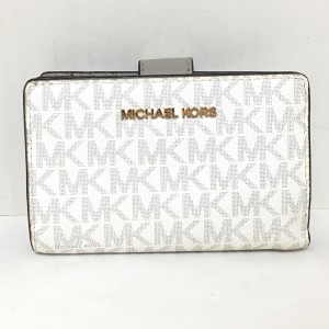 マイケルコース MICHAEL KORS 2つ折り財布 レディース - 白×グレー L字ファスナー PVC(塩化ビニール)【中古】20240316