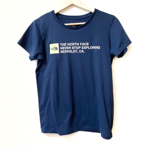 ノースフェイス THE NORTH FACE 半袖Tシャツ サイズL レディース - ネイビー×白×イエローグリーン クルーネック【中古】20240324