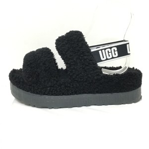 アグ UGG サンダル 25 レディース オー フラッフィータ 1120876 黒×白 ムートン【中古】20240304