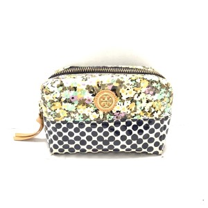 トリーバーチ TORY BURCH ポーチ レディース - ベージュ×黒×マルチ 花柄/ドット柄 PVC(塩化ビニール)【中古】20240316