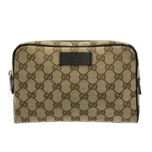 グッチ GUCCI ウエストポーチ レディース - 449174 ベージュ×ダークブラウン ジャガード×レザー【中古】20240306