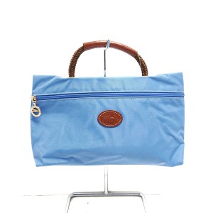 ロンシャン LONGCHAMP ハンドバッグ レディース - 2524089HT164 ライトブルー×ブラウン ナイロン×レザー【中古】20240328