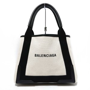 バレンシアガ BALENCIAGA トートバッグ レディース ネイビーカバスS 339933 アイボリー×黒 キャンバス×レザー【中古】20240420