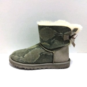 アグ UGG ショートブーツ レディース ミニベイリーボウスネーク 1005534 ベージュ×マルチ リボン ムートン【中古】20240328