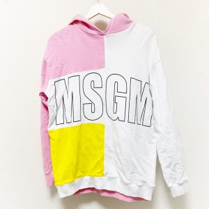 エムエスジィエム MSGM パーカー サイズXS レディース 美品 - 白×ピンク×黒 長袖/プルオーバー【中古】20240324