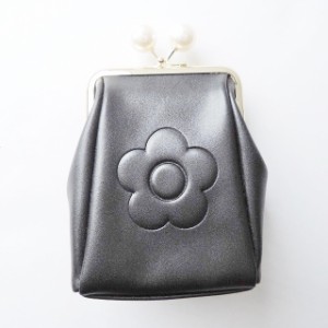 マリークワント MARY QUANT 小物入れ レディース 美品 - 黒×白 小物入れ/フラワー(花)/がま口/パール 合皮【中古】20240319