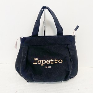 レペット repetto ハンドバッグ レディース - 黒×ピンクゴールド キャンバス【中古】20240323