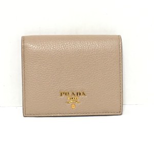 プラダ PRADA 2つ折り財布 レディース - ベージュ レザー【中古】20240304