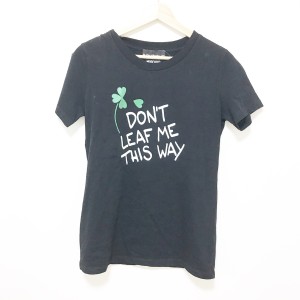 モスキーノ MOSCHINO 半袖Tシャツ レディース - 黒×白×グリーン クルーネック/BOUTIQUE/DON'T LEAF ME THIS WAY/ラメ【中古】20240316