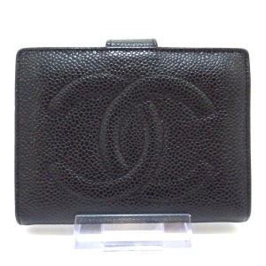 シャネル CHANEL 2つ折り財布 レディース - A01428 黒 がま口 キャビアスキン【中古】20240310