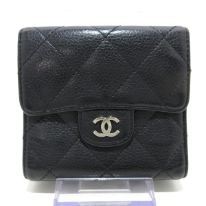 シャネル CHANEL Wホック財布 レディース マトラッセ 黒 ココマーク/シルバー金具 キャビアスキン【中古】20240315