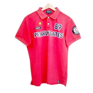 パーリーゲイツ PEARLY GATES 半袖ポロシャツ サイズ5 XL メンズ - レッド×ダークネイビー×マルチ スマイル【中古】20240407