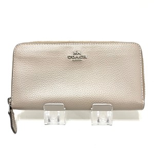 コーチ COACH 長財布 レディース ぺブルレザー アコーディオン ジップウォレット F16612 グレーベージュ レザー【中古】20240409