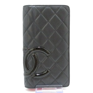 シャネル CHANEL 長財布 レディース カンボンライン 黒 ラムスキン×エナメル（レザー）【中古】20240314