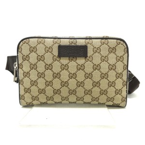 グッチ GUCCI ウエストポーチ レディース GG柄 449174 ベージュ×ダークブラウン ジャガード×レザー【中古】20240316