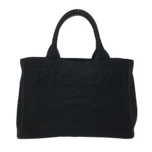 プラダ PRADA トートバッグ レディース CANAPA 1BG439 黒 エンボスロゴ キャンバス【中古】20240510