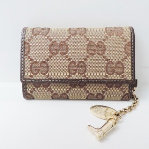 グッチ GUCCI キーケース レディース GG柄 154184 ベージュ×ダークブラウン 6連フック ジャガード×レザー【中古】20240326