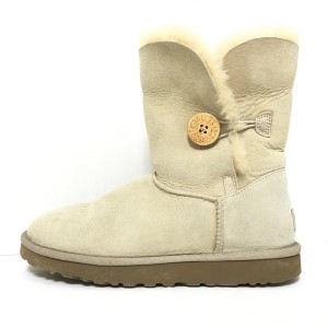 アグ UGG ショートブーツ 25 レディース ベイリーボタン 5803 ベージュ ムートン【中古】20240413