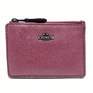 コーチ COACH コインケース レディース - 87077 ボルドー キーリング付き/パスケース付き レザー【中古】20240426