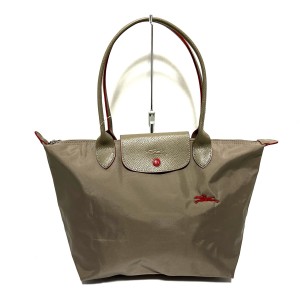 ロンシャン LONGCHAMP ハンドバッグ レディース 美品 ル・プリアージュクラブ グレーベージュ×レッド 折りたたみ【中古】20240501