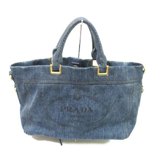 プラダ PRADA トートバッグ レディース - BN2068 ネイビー×黒 革タグ デニム【中古】20240506