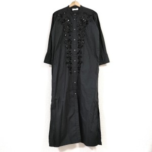 ヌキテパ NE QUITTEZ PAS ワンピース レディース - 黒 長袖/マキシ丈/ビーズ/スパンコール/シャツワンピ/BLACK【中古】20240404