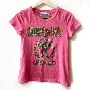 モスキーノ MOSCHINO 半袖Tシャツ サイズI 40 レディース - ピンク×グリーン×マルチ クルーネック 綿【中古】20240516