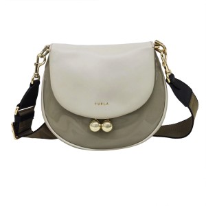 フルラ FURLA ショルダーバッグ レディース - グレーベージュ×ライトグレー がま口 エナメル（レザー）×レザー【中古】20240416