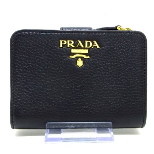 プラダ PRADA 2つ折り財布 レディース 美品 - 黒 レザー【中古】20240311