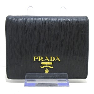 プラダ PRADA 2つ折り財布 レディース - 1MV204 黒 レザー【中古】20240429