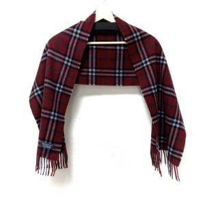 バーバリーズ Burberry's マフラー レディース 美品 - ボルドー×黒×マルチ チェック柄 カシミヤ【中古】20240420