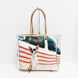 アニヤハインドマーチ Anya Hindmarch トートバッグ レディース - 白×ベージュ×マルチ イヌ 化学繊維×レザー【中古】20240419