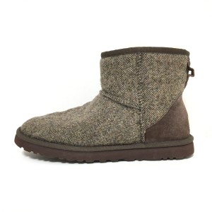 アグ UGG ショートブーツ 25 メンズ クラシックミニ ツイード 1005559 ダークブラウン ヘリンボーン ウール×ムートン【中古】20240404