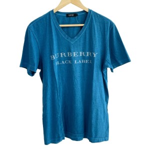 バーバリーブラックレーベル Burberry Black Label 半袖Tシャツ サイズ3 L メンズ 美品 - ブルー Vネック【中古】20240419