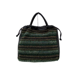 ミッソーニ MISSONI ハンドバッグ レディース - グリーン×黒×マルチ 化学繊維×レザー【中古】20240413