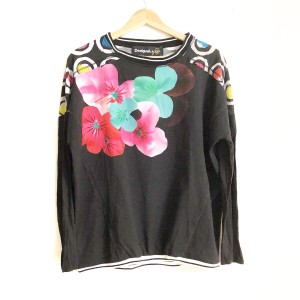 デシグアル Desigual チュニック サイズM レディース - 黒×ピンク×マルチ クルーネック/長袖/花柄【中古】20240406